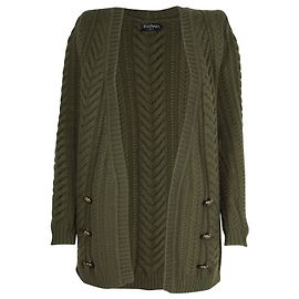 Balmain-Cardigan mit Zopfmuster aus grüner Wolle Grün Olivgrün