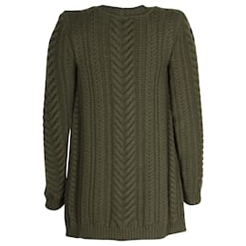 Balmain-Cardigan Balmain in maglia a trecce in lana verde-Verde,Verde oliva