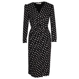 Céline Celine Polka Dot Printed Midi Dress in Black Viscose Other