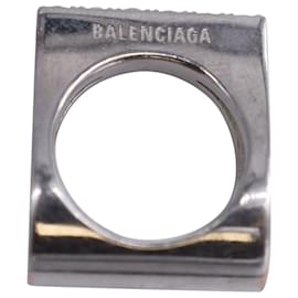 Balenciaga-Anello Balenciaga Blaze impreziosito da cristalli in metallo ottone argentato-Argento,Metallico