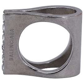 Balenciaga-Balenciaga Blaze Crystal-Embellished Row Ring in Silver Brass Metal-Silvery,Metallic