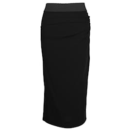 Dolce & Gabbana-Dolce & Gabbana Midi Skirt in Black Wool-Black