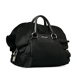 Prada-Prada Tessuto Ruffle Handbag Canvas Handbag BL0546 in Good condition-Black
