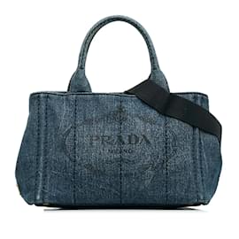 Prada-Canapa Logo Denim Handbag B2439g-Blue