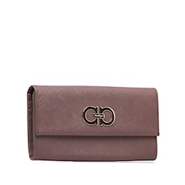 Salvatore Ferragamo-Carteira com aba de couro Gancini GJ-22 7121-Roxo