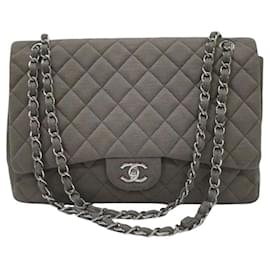 Chanel-Chanel Timeless Gris Textil Maxi Jumbo-Gris