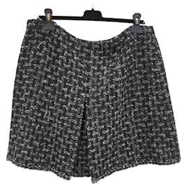 Chanel-CHANEL Lined Black Grey Wool Blend Skirt-Dark grey