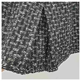 Chanel-CHANEL Jupe doublée en laine mélangée noire et grise-Gris anthracite