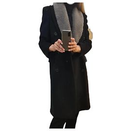 Abrigo Paul Smith de lana negro con cuello de piel sintética gris Negro