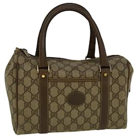 Gucci-GUCCI GG Lona Boston Bolso PVC Cuero Beige Auth th4287-Beige