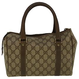 Gucci-GUCCI GG Canvas Boston Bag PVC Leather Beige Auth th4287-Beige