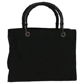 Gucci-GUCCI Bamboo Hand Bag Nylon Black Auth 59240-Black