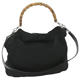 Gucci-GUCCI Bamboo Shoulder Bag Nylon 2Way Black Auth ac2467-Black