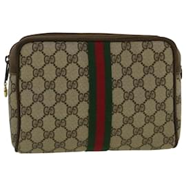 Gucci-GUCCI GG Canvas Web Sherry Line Clutch Bag PVC Leather Beige Green Auth th4309-Red,Beige,Green