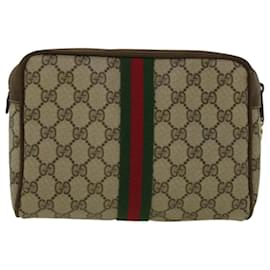 Gucci-GUCCI GG Canvas Web Sherry Line Clutch Bag PVC Leather Beige Green Auth th4309-Red,Beige,Green