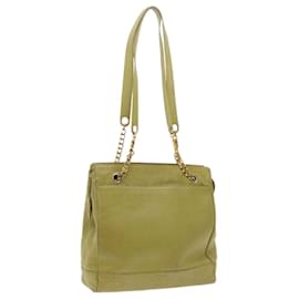 Chanel-CHANEL Borsa a tracolla con catena Pelle di caviale Verde CC Auth bs8909-Verde