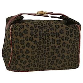 Fendi-FENDI Leopard Hand Bag Nylon Brown Red Auth th4301-Brown,Red