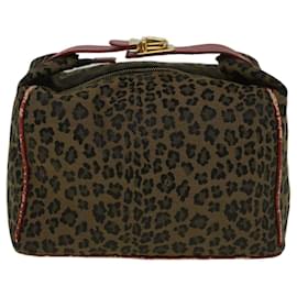 Fendi-FENDI Leopard Handtasche Nylon Braun Rot Auth4301-Braun,Rot