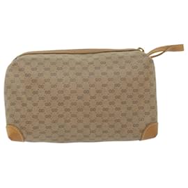 Gucci-GUCCI Micro GG Canvas Clutch Bag PVC Leather Beige Auth bs9979-Beige