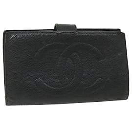 Chanel-Portafoglio CHANEL Pelle di caviale Nero CC Auth bs9845-Nero