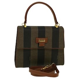 Fendi-FENDI Sac à main en toile Pecan Toile enduite 2façon Brown Auth fm2917-Marron