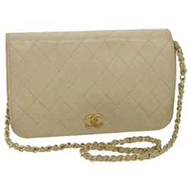 Chanel-CHANEL Matelasse Chain Shoulder Bag Lamb Skin Beige CC Auth bs9653-Beige