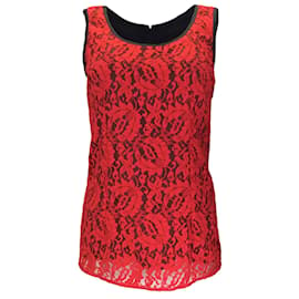 Autre Marque-Dolce & Gabbana Rouge / Haut noir sans manches en dentelle-Rouge