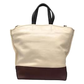 Autre Marque-Bottega Venta Cream / Brown Colorblock Leather Handbag-Cream