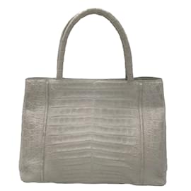 Autre Marque-Nancy Gonzalez Light Grey Genuine Crocodile Skin Leather lined Top Handle Bag-Grey