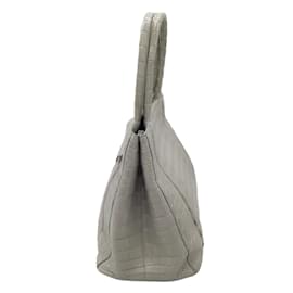 Autre Marque-Nancy Gonzalez Light Grey Genuine Crocodile Skin Leather lined Top Handle Bag-Grey