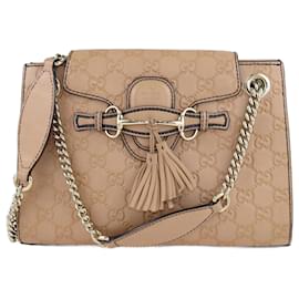 Gucci-Bolsa de Ombro Pequena Emily Bege com Corrente-Bege