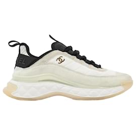 Chanel-Chanel CC Logo Runners White / cream / black SUEDE EU 39.5 Uk 6.5-Black