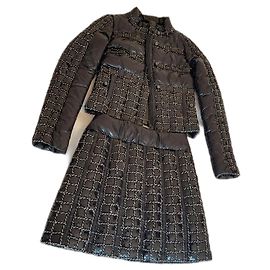Chanel Jacket and Skirt Set Black Wool and Sequins Black