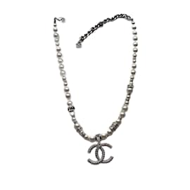 Chanel-CHANEL pearl necklace-Silvery