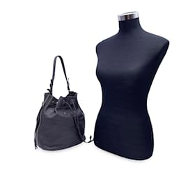 Balenciaga-Saco de couro cinza com cordão e placa de papel-Cinza