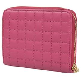 Céline-Quilted Compact Zip Coin Purse in Very Good Condition-Pink