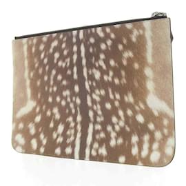 & Other Stories-Leather Leopard Print Clutch Bag-Brown
