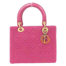 Dior-Tweed Lady Dior Handbag  in Very Good Condition-Pink