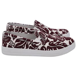 Prada-Prada Hibiscus-Print Slip-On Sneakers in Maroon Canvas-Brown,Red