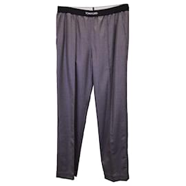 Tom Ford-Pantaloni dritti con cintura con logo Tom Ford in cashmere grigio-Grigio