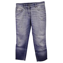 Dolce & Gabbana-Jeans cropped a taglio vivo invecchiati Dolce & Gabbana in denim di cotone blu-Blu