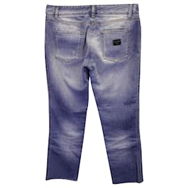 Dolce & Gabbana-Dolce & Gabbana Distressed Raw-Edge Cropped Jeans in Blue Cotton Denim-Blue