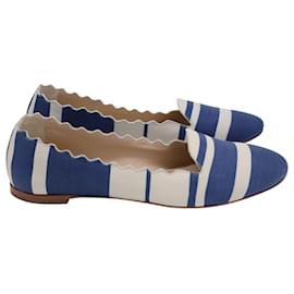 Chloé-Chloé Lauren Striped Flats in Blue and White Leather-Blue
