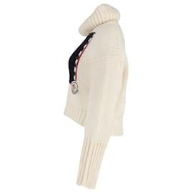 Moncler-Moncler Suéter inicial com gola alta e logotipo em acrílico creme-Branco,Cru