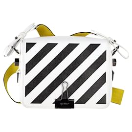 Off White-Off-White Binder Clip Diagonal Flap Bag in White Leather-White