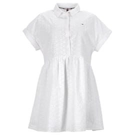 Tommy Hilfiger-Vestido feminino Tommy Hilfiger de manga curta em popeline de algodão em algodão branco-Branco