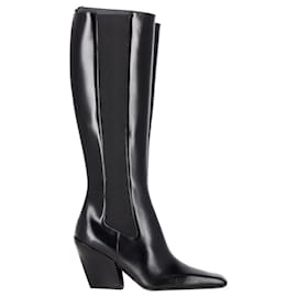 Prada-Prada Square-Toe Tall Chelsea Boots in Black Leather-Black