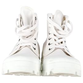 Céline-Celine Patapans Lace-Up Boots in White Canvas-White