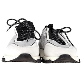 Hermès-Hermes Addict Sneakers in White and Black Knit Canvas-White