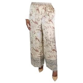 Autre Marque-Beige floral printed silk trousers - size L-Beige